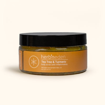 all natural tea tree & turmeric body scrub | gently exfoliates and reveals skin's natural glow | herbneden