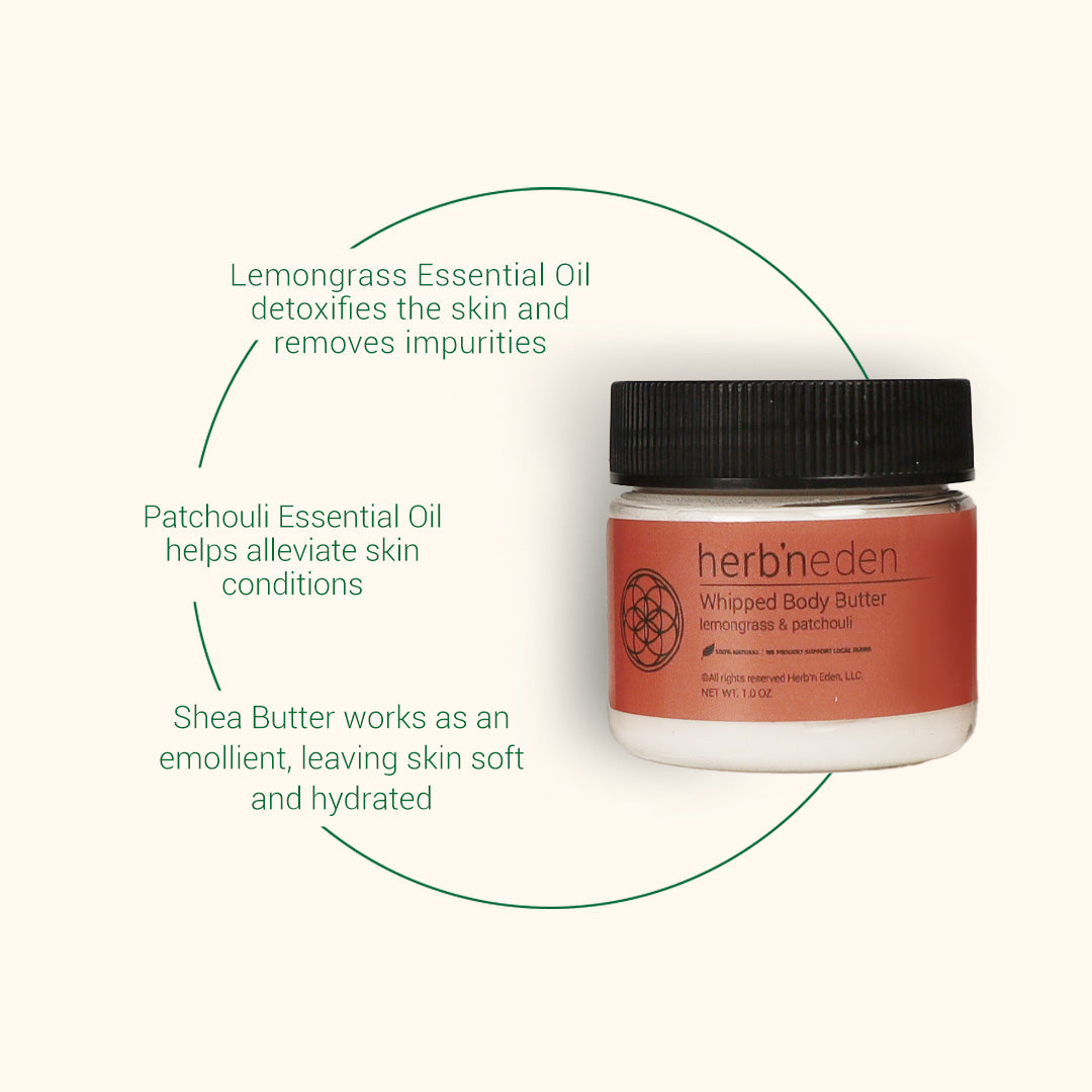 all-natural lemongrass & patchouli mini body butter made with premium essential oils | herb'neden