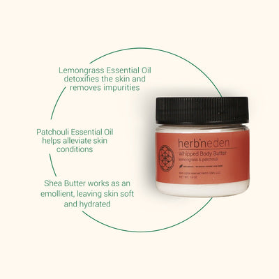 all-natural lemongrass & patchouli mini body butter made with premium essential oils | herb'neden