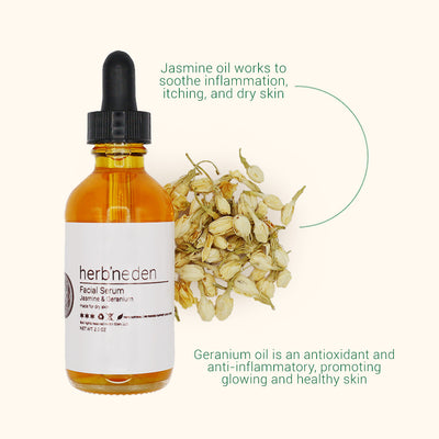 all-natural jasmine & geranium facial serum made with essential oils | herbneden